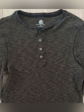 Rock & Republic mens XL khaki/black thermal waffle knit henley long sleeve shirt